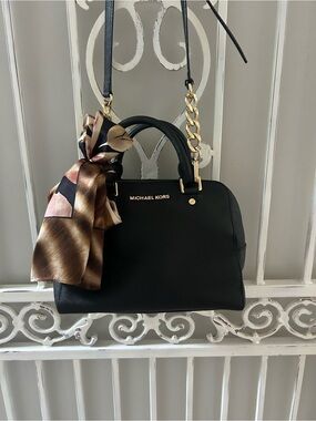 MICHAEL by Michael Kors Black Dome Satchel with Gold Hardware